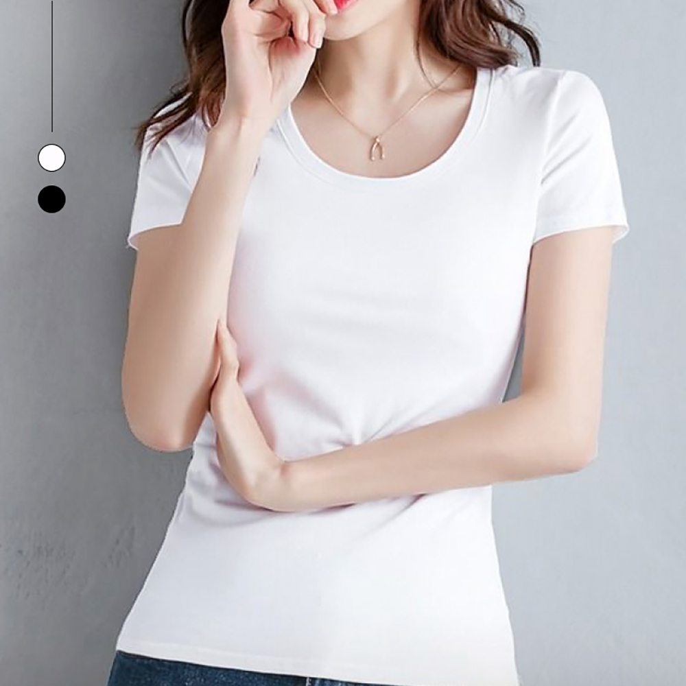 여성 여름 라운드넥 U넥 반팔티셔츠 기본 이너 슬림핏 무지 티셔츠
