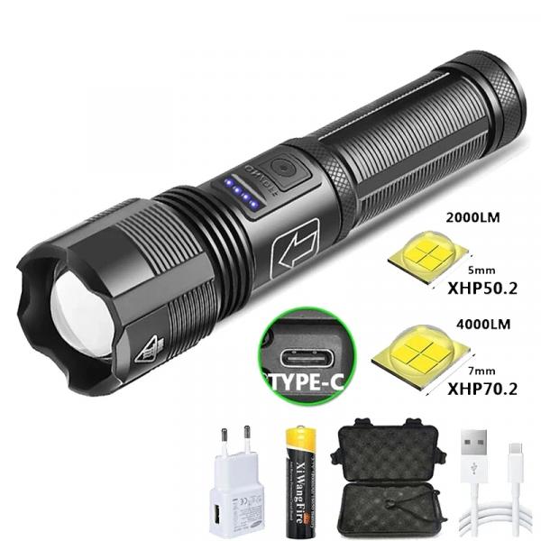 휴대용 4 코어 LED 손전등 알루미늄 합금 USB 충전식 줌 랜턴 18650 AAA 배터리 사냥 XHP70 2 XHP50 2