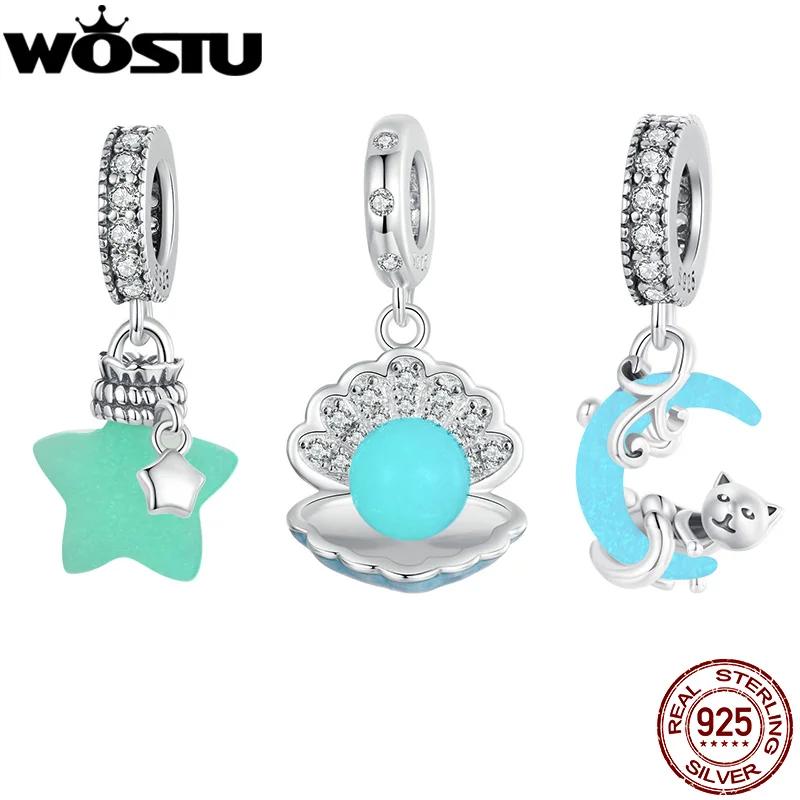 WOSTU 야광 쉘 펜던트 별 소원 병 참 달 고양이 구슬 DIY 팔찌 목걸이 핏