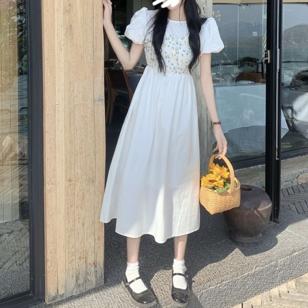 무드수 일랑 페이크베스트 플라워 퍼프 원피스
