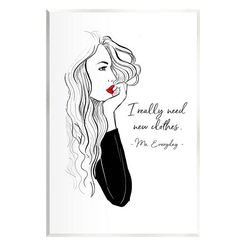 Stupell Industries Need New Clothes 재미있는 나무 벽 아트 Alison Petrie의 디자인