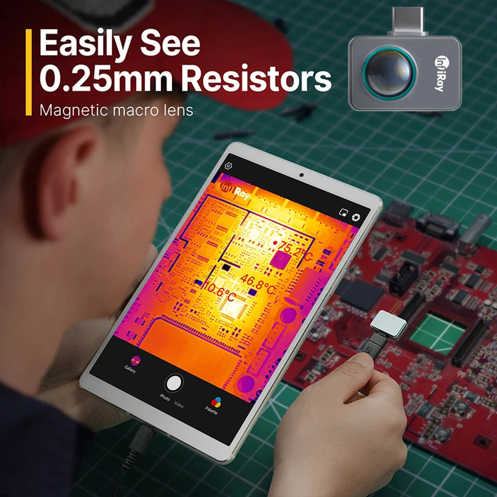 InfiRay P2 Pro 열화상 카메라 안드로이드 iOS 적외선 PCB 회로 난방 검사 영어 러시아어