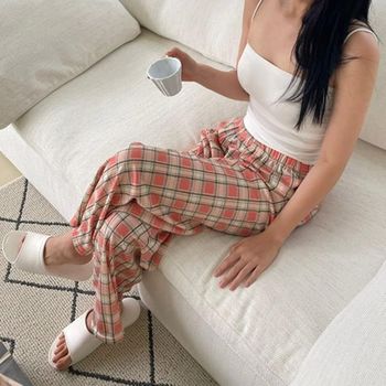 옷자락 여자 봄여름 이지웨어 마실룩 체크 파자마 잠옷 바지