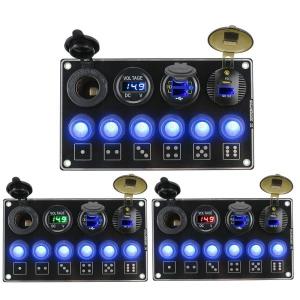 자동차 스위치 차량 스위치 LED 전압 디스플레이 고속 충전 패널 6 갱 PD USB QC3 0 12 V 24V