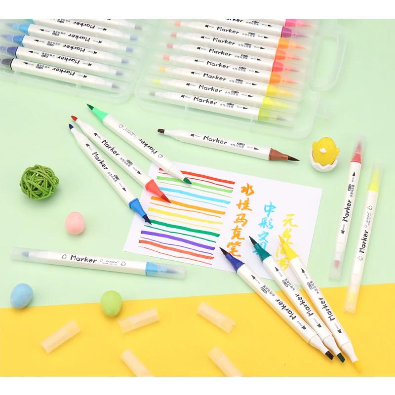 수성 마커 펜 세탁 학생 더블 헤드 소프트 컬러 아트 수채화 1 24PCS-SET