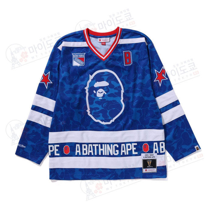 베이프 맨투맨 BAPE X MITCHELL and NESS NHL NEW YORK RANGERS MESH HOCKEY 1J73