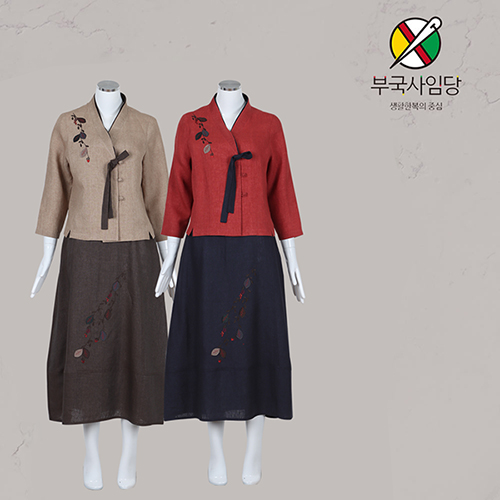 부국사임당 여성생활한복 마 낙엽패치 고름저고치마세트 레드-네이비 중 77