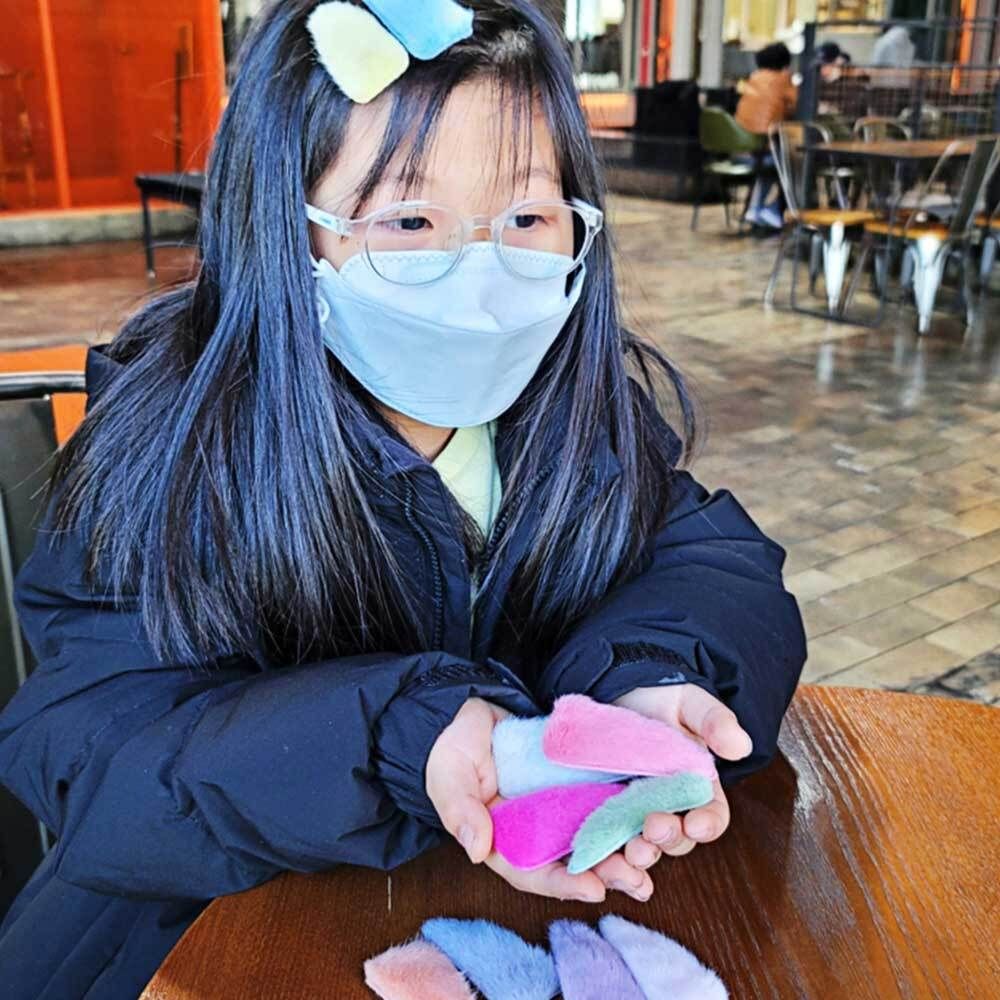 믹스컬러 삼각 밍크 퍼 똑딱핀 5P 유아 머리핀
