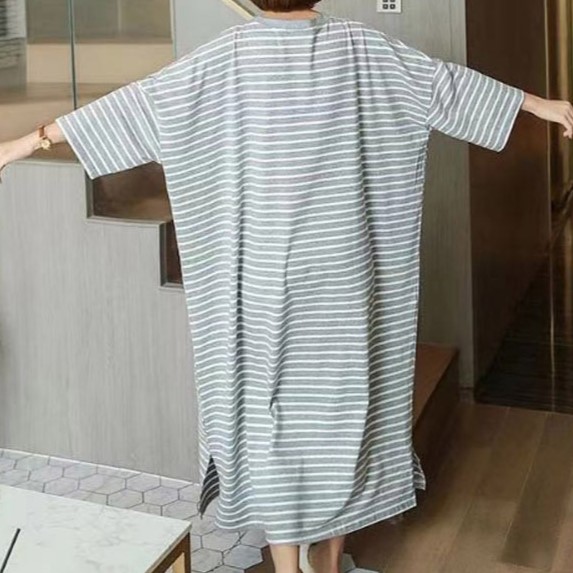 과일 체크 롱 반팔 원피스 잠옷 편한 박스핏