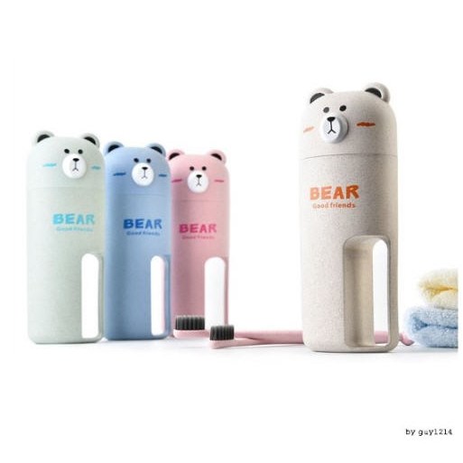 에이치앤디 휴대용 곰돌이 양치컵 칫솔 2p 세트 그린 164g 1개