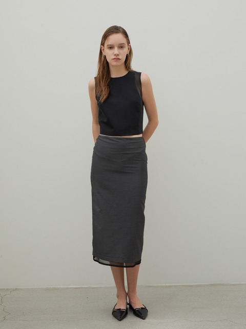 분닥세인츠 Oganza Silk Layered Midi Skirt Charcoal