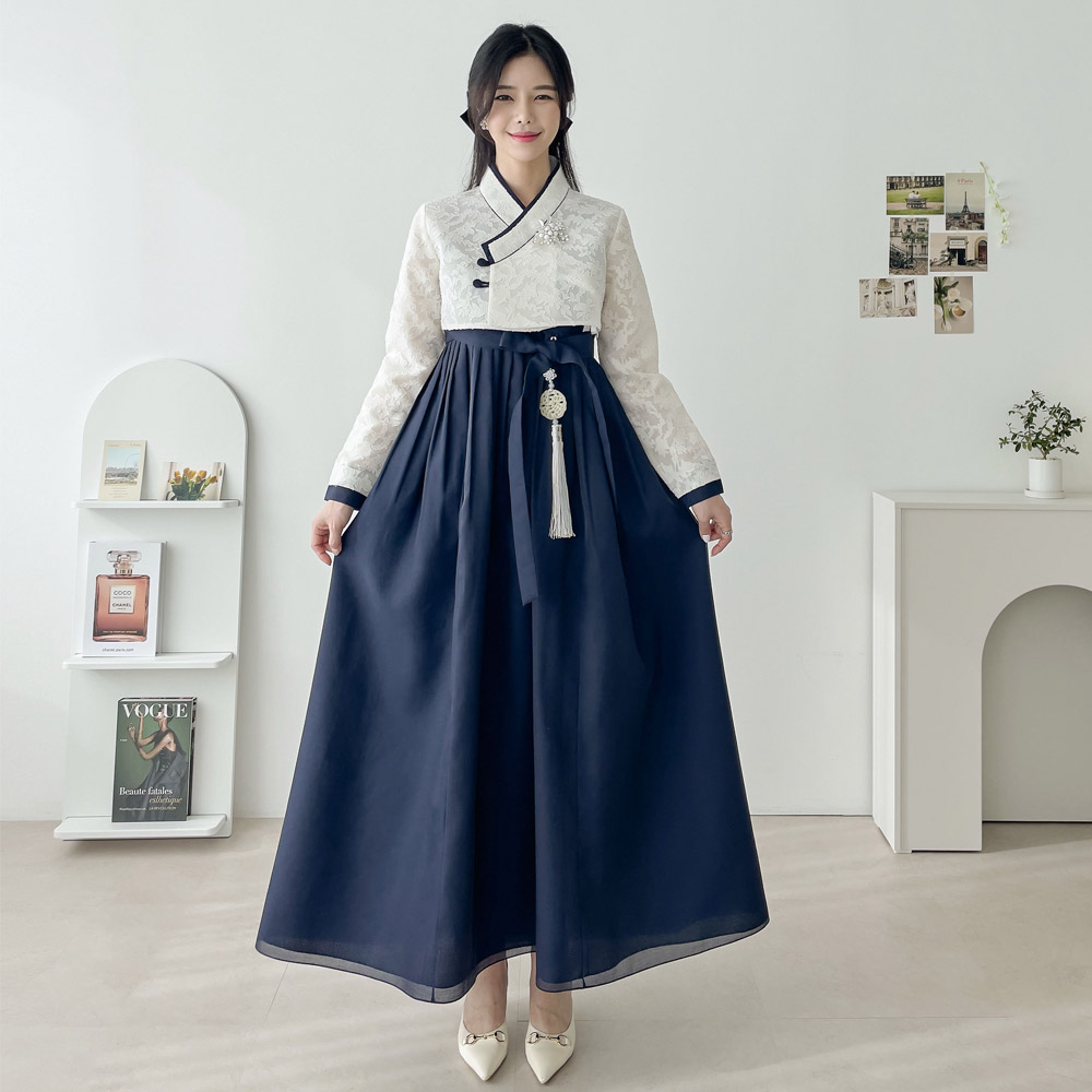 민한복 59번 베이에사 여성 계량 철릭 원피스 개량 퓨전 허리 치마 드레스 여자 생활한복 반소매 맞춤제작