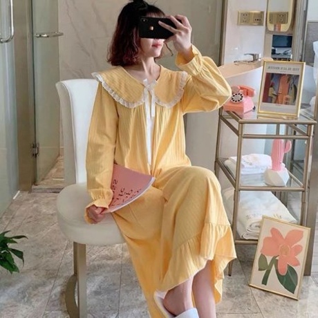 여자 카라 수면 원피스 잠옷 데일리 실내복