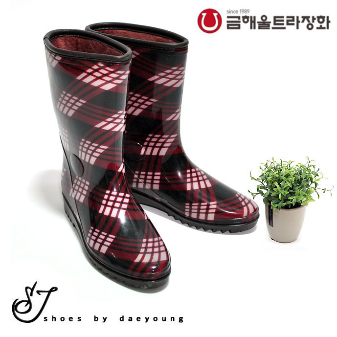 SJshoes 국내산 겨울용 여성 털 금해체크 방한여장화 245 체크R