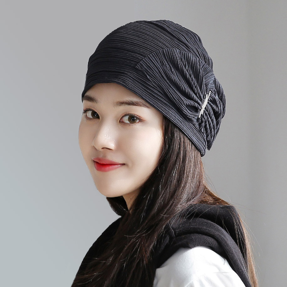 체리플로피 여성모자 봄 여름 비니 썸세이 큐빅 주름 헤어 두건 8컬러 - 주문시 색상이름 확인필수 07 블루네이비