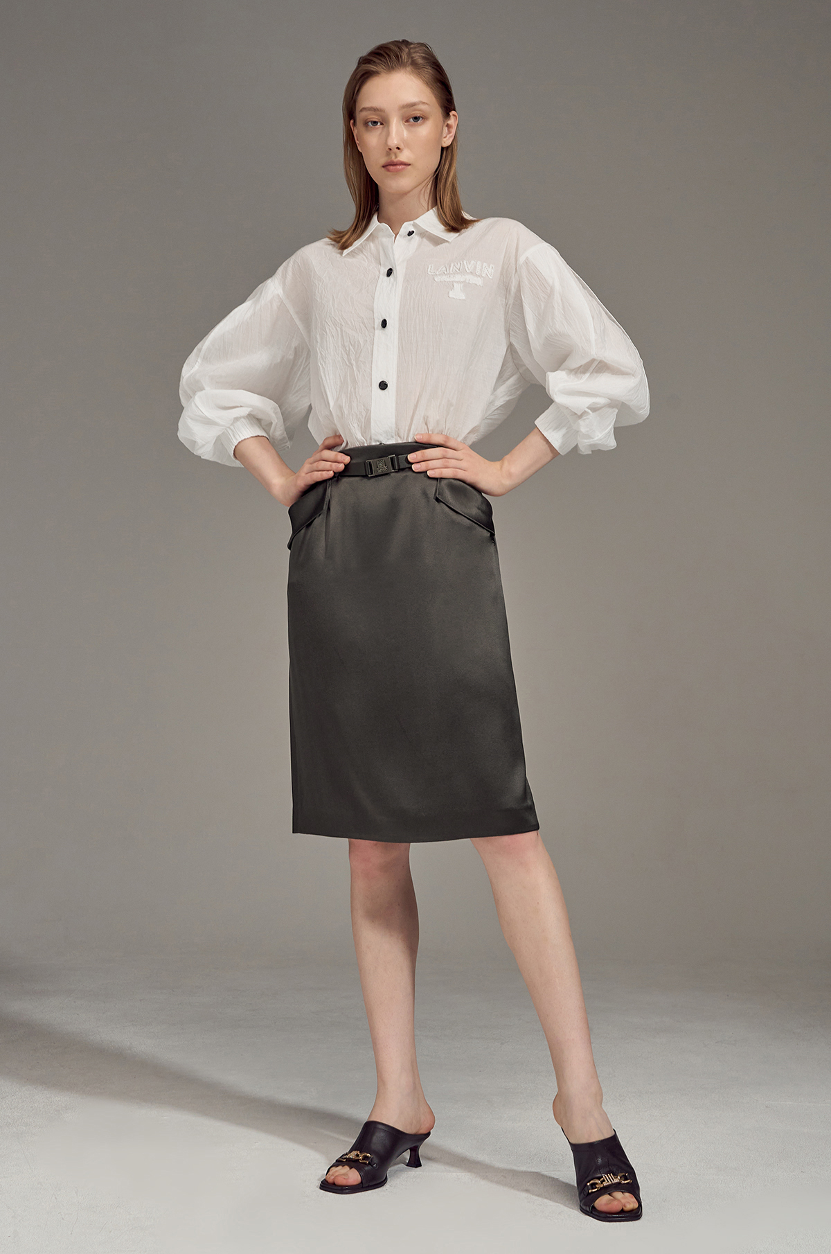 랑방컬렉션 LANVIN COLLECTION 글리터 자수 패치 크링클 셔츠 OW LC2D7WSH418W