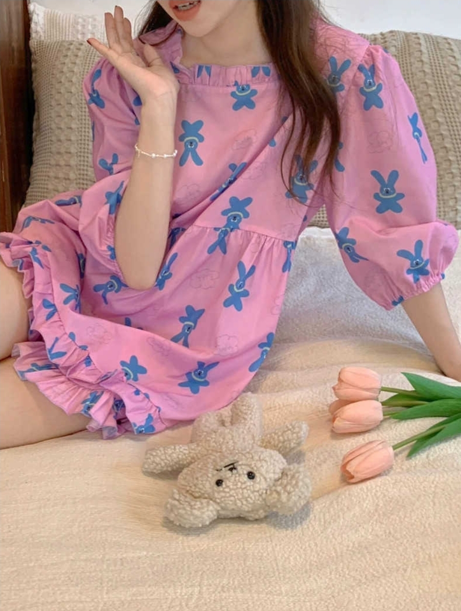 3컬러 비비드래빗 여성 잠옷세트 여름 홈웨어 파자마
