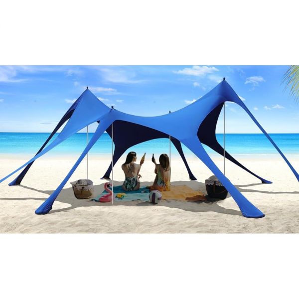 YUSING 4 Poles Beach Canopy 20 x 13ft Tent Sun Shelter 8개의 샌드백 모래 삽 그라운드 페그 해변용 해