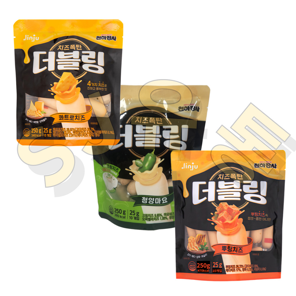 진주햄 천하장사 더블링 치즈소시지 3종 콰트로 뿌링 청양마요 1봉당 250g 3봉 1세트