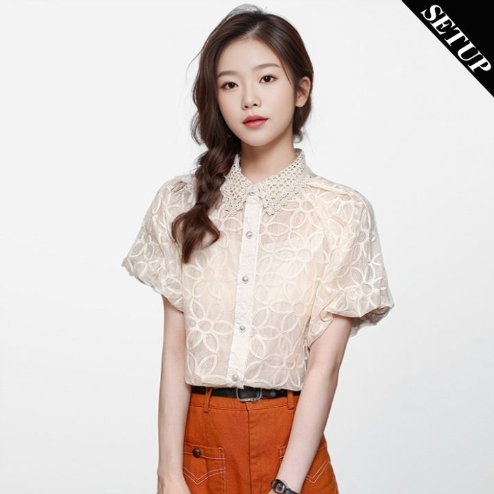 커스텀에이블 플라워 시스루 나시세트 블라우스 D C2406BL047B