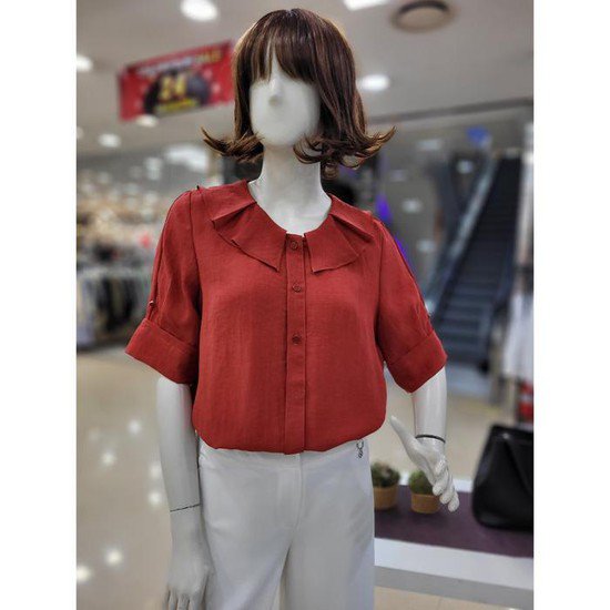 아날도바시니 주름 카라 반소매 블라우스 AV05BL12M