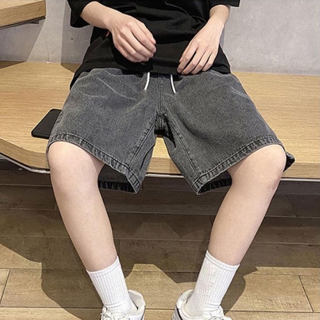남성 캐주얼 흑청 와이드 밴딩 반바지 1P 데일리 바지