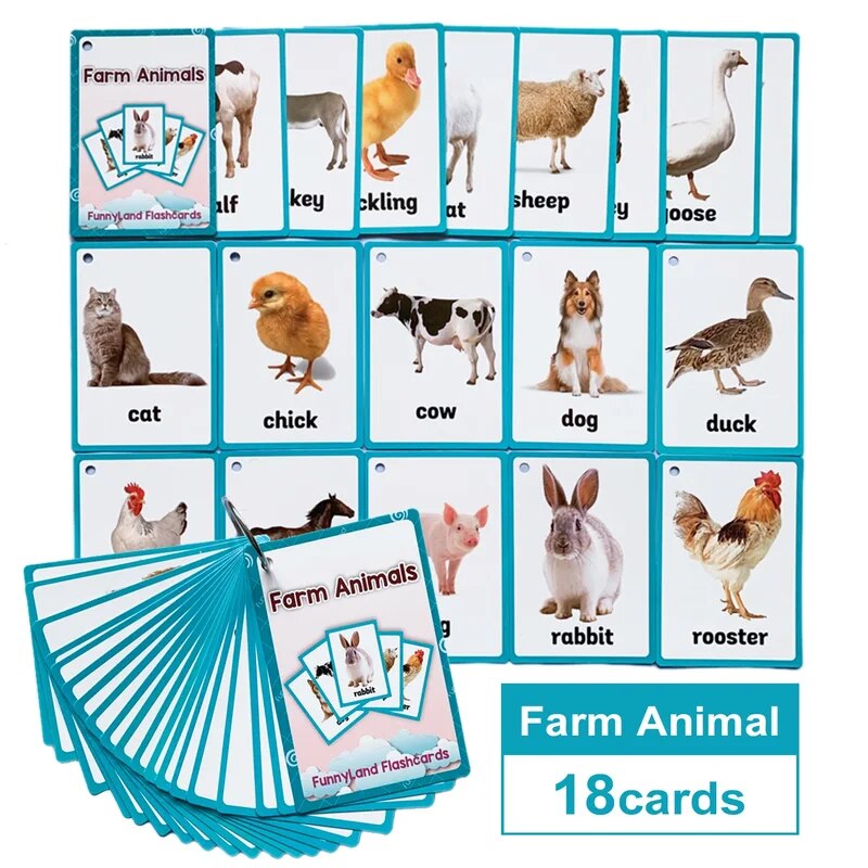 몬테소리 어린이 영어 학습 단어 포켓 카드 플래시 교육 완구 테이블 게임 교육용 선물 16 Farm Animal 1개