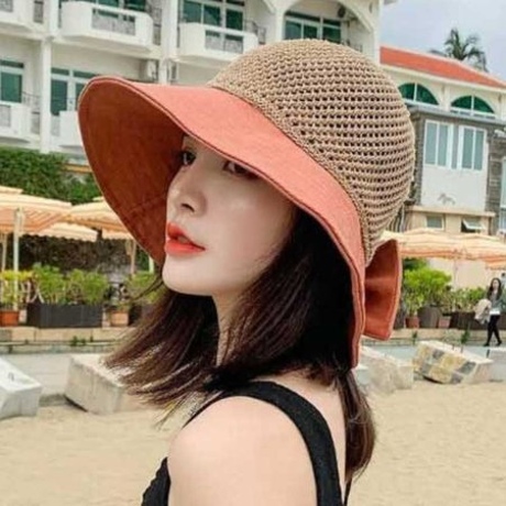 여자 햇빛 챙 모자 바캉스 휴가 룩 리본 버킷 햇 코디