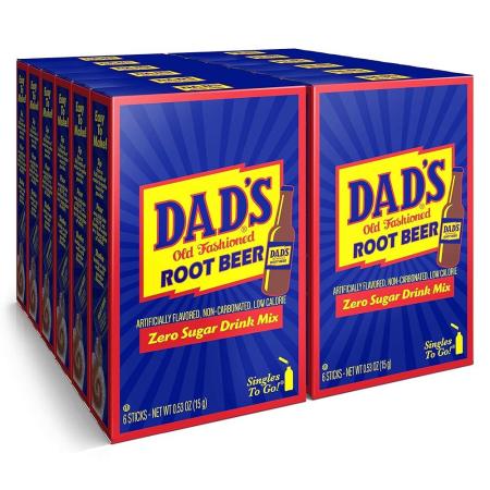 Dads Old Fashioned 루트 비어 싱글 투 고 무설탕 파우더 드링크 믹스 박스당 스틱 6개 12박스 총 72개