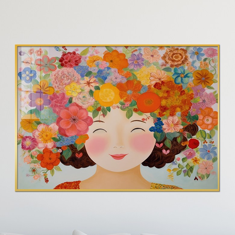 아트블루 알록달록 꽃 머리 여인 플라워 그림 카페 북유럽 거실 액자 인테리어 소품 8 눈 웃음 꽃 머리 여인 A2 60 x 42 cm 메탈 액자