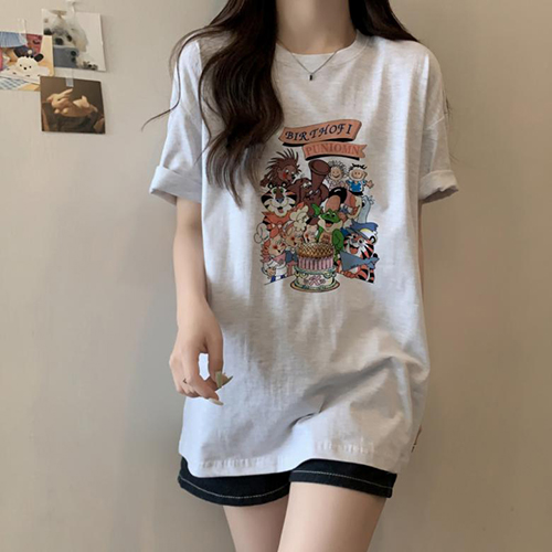 레몬소울 여성용 시리나 프린팅 반팔 티셔츠 메란지그레이