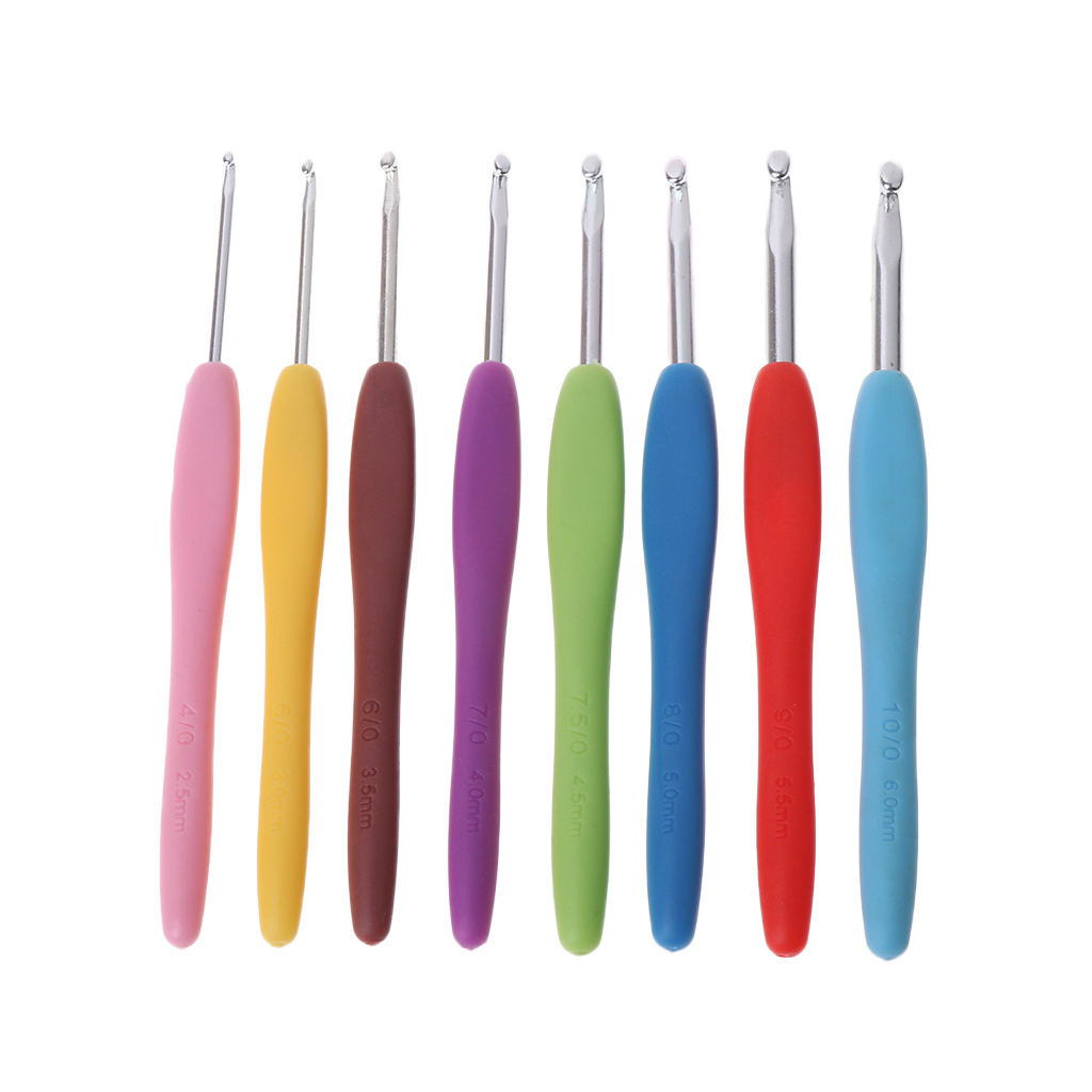 코바늘 2 5-6mm 고무 손잡이 8개 뜨개질 세트 액세서리 초보자용 스타터 학습용 니트 1개