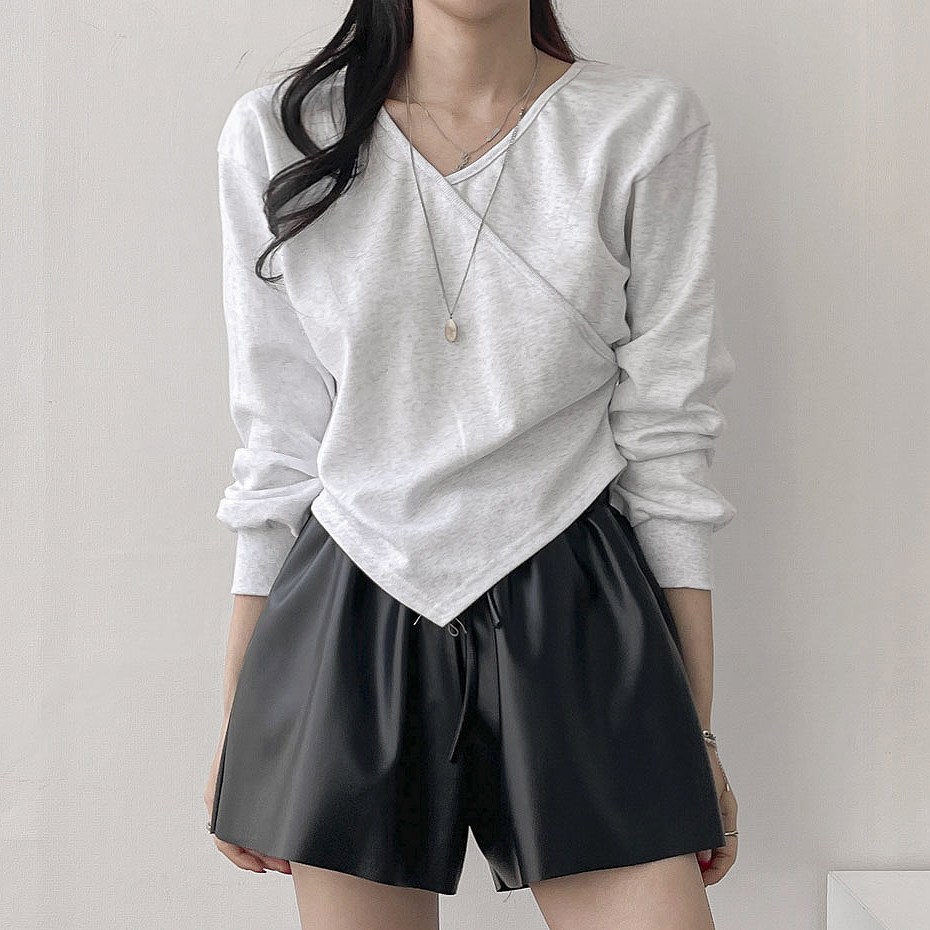 디데이뉴 랩 브이넥 허리핏 맨투맨 멜란지