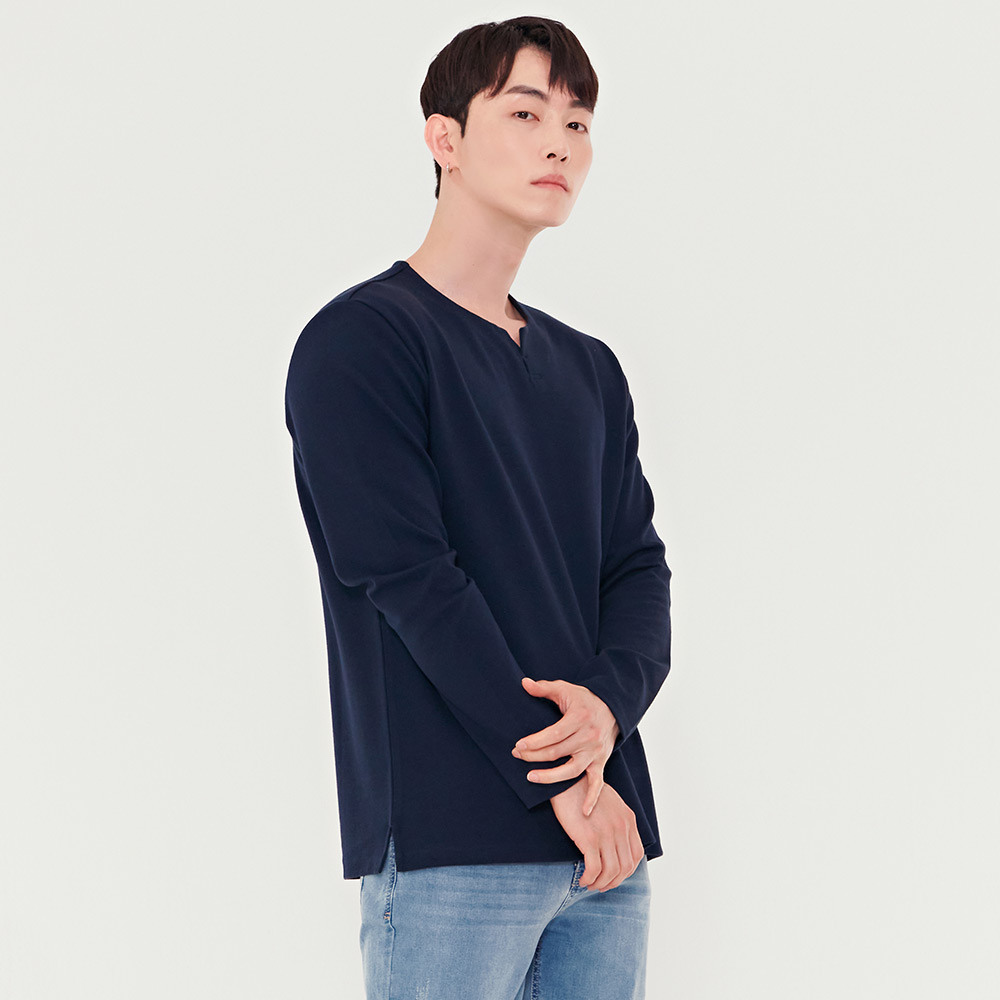 체이스컬트 남성 넥 변형 트임 티셔츠- BEZK5111B04