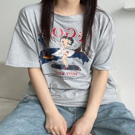 여자 빈티지 베티붑 박스티 얇은 반팔티 여름 티셔츠