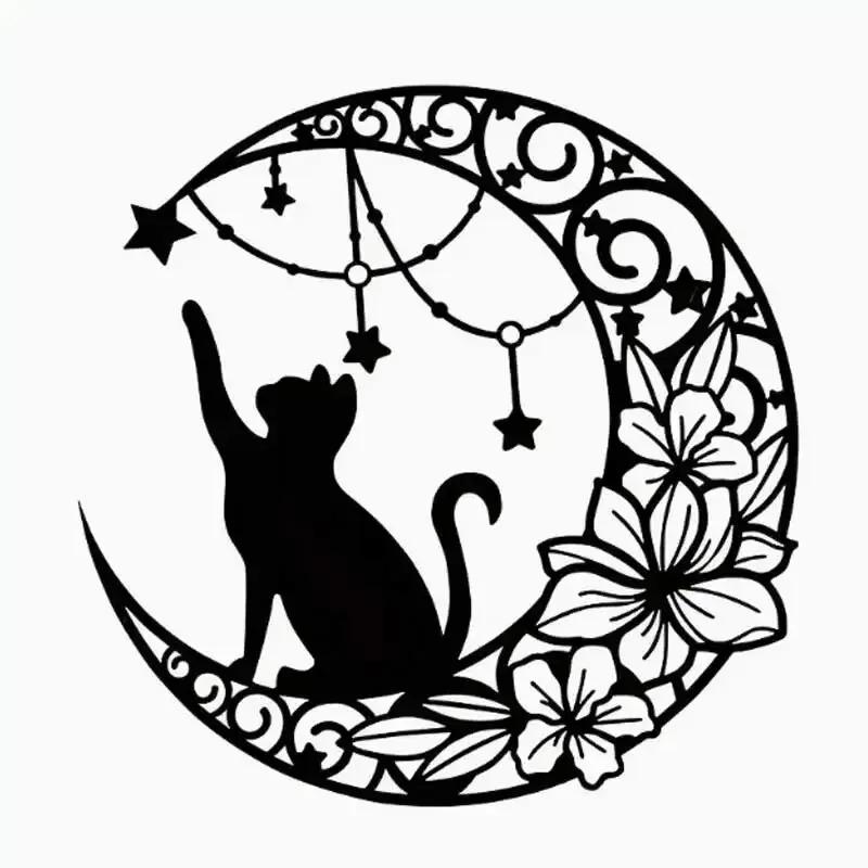 달 검은 고양이 실루엣 벽걸이 공예 간단한 다리미 벽 장식 아트 벽 장식 정원 거실 벽 장식
