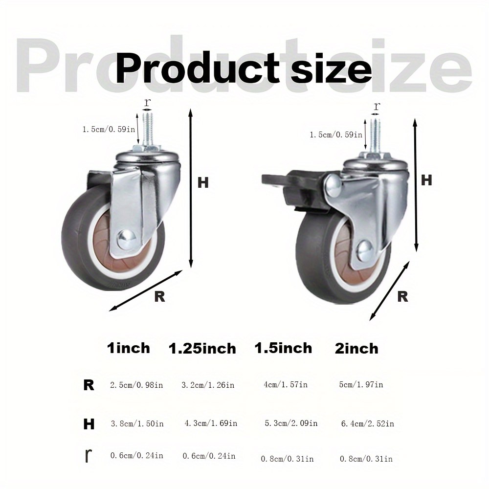 4 Pcs 2 스템 캐스터 휠 TPR 스크류 레버 범용 캐스터 카트 가구용 M8 스레드로드가있는 회전 스템