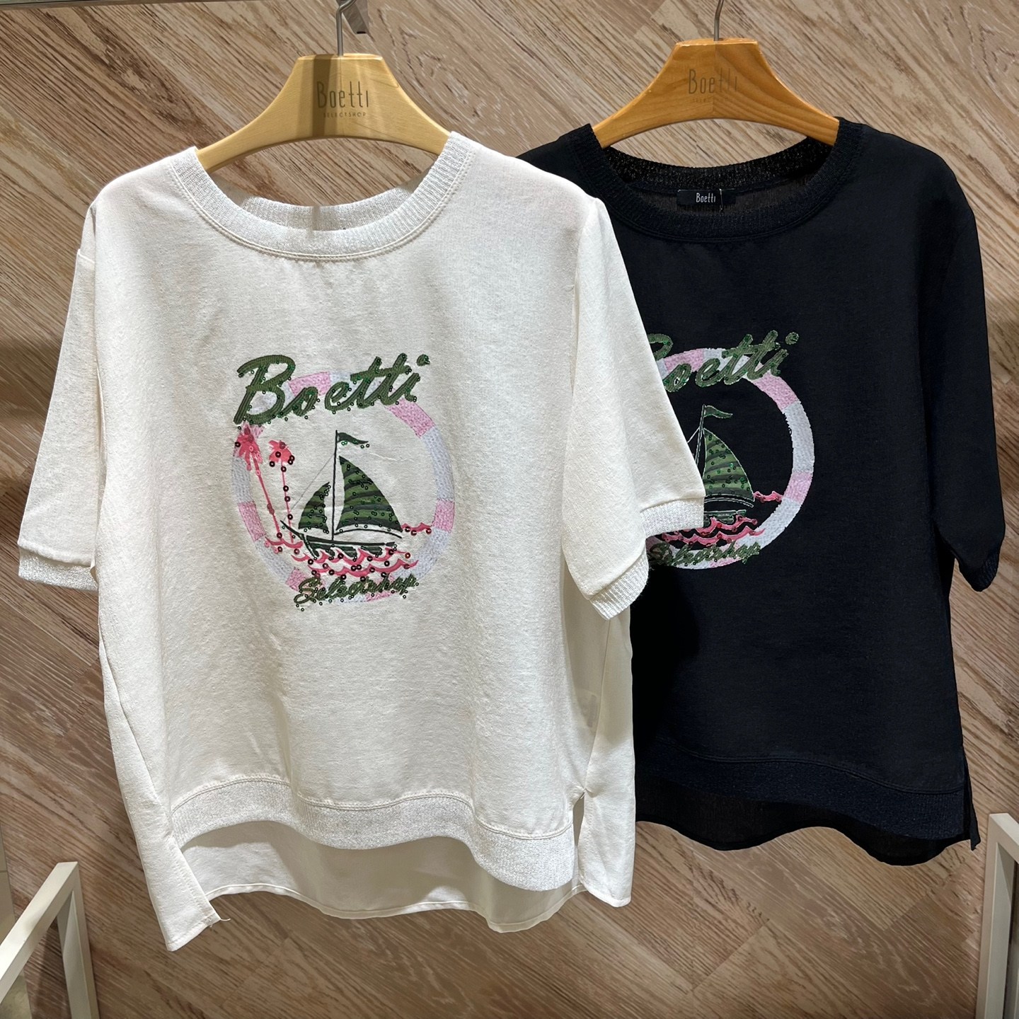 보에띠 보에띠 시원하고 가벼운 넉넉한 스팽글 야자수 FG 블라우스 09블랙 BOBL23942