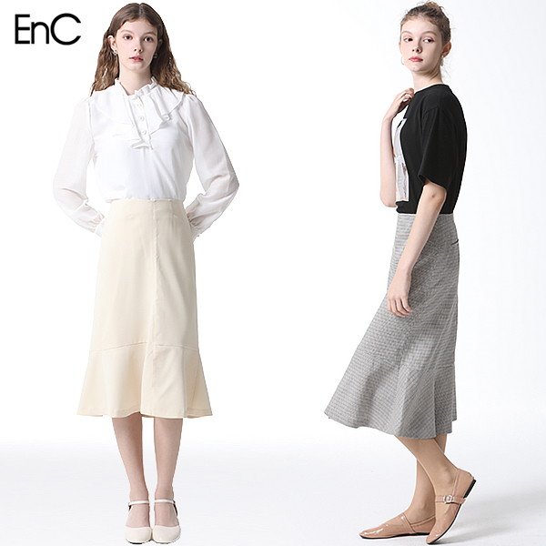 enc 샤틴 롱 주름 스커트