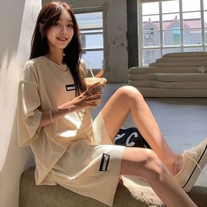 여성 골지 반팔반바지 투피스 세트 라운드넷 여름셋업