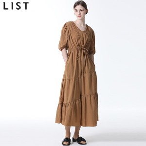 리스트 리스트 LIST 셔링 리본 디테일 코튼 원피스 278000