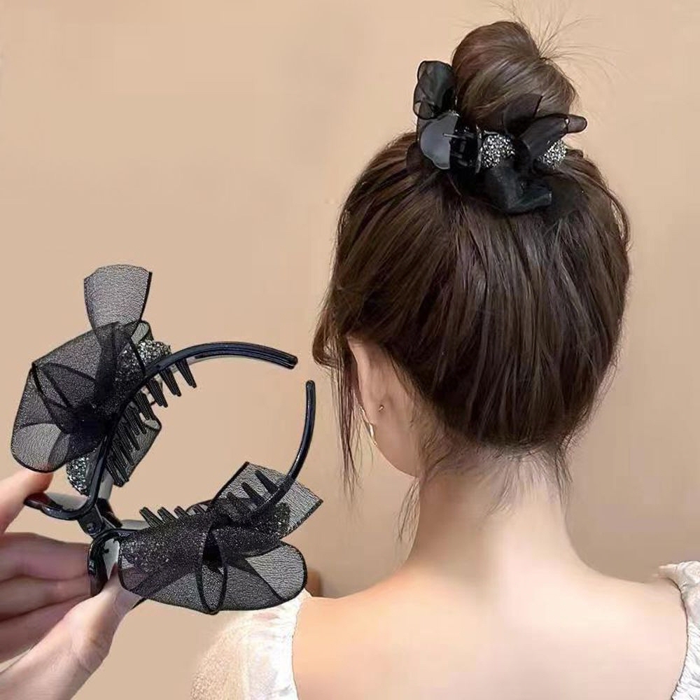 리본 머리 묶음 반 삔 올림 집게 핀 헤어 긴 단발집게핀