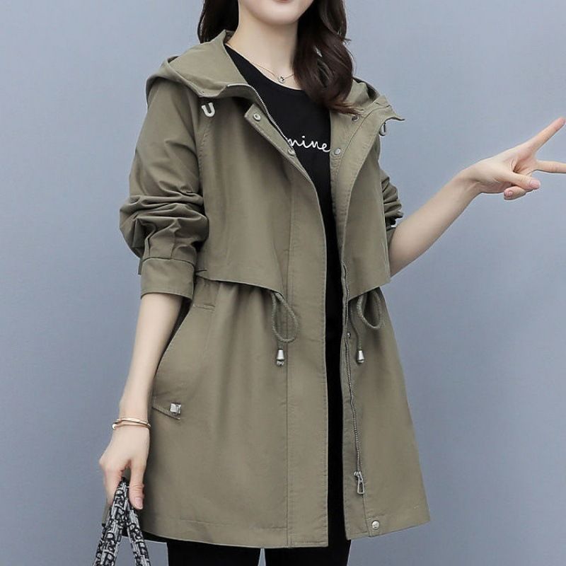 FANSYLI 미디엄 롱 트렌치코트 코트 여성신상 봄가을 후드자켓 40세 50세 엄마 코트 빅 사이즈 오버핏 캐주얼 재킷 카멜 X2406J22