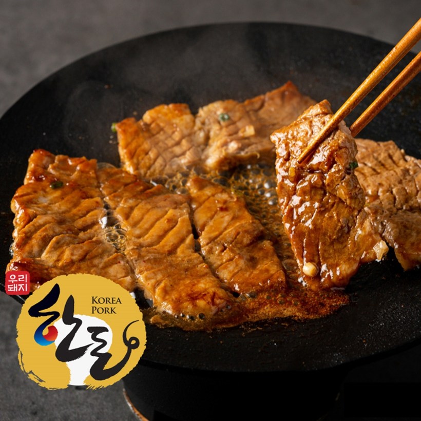 스마일프레시 한돈 제주흑돼지 숯불 양념 왕구이 명인 수제 칼집 3개 500g