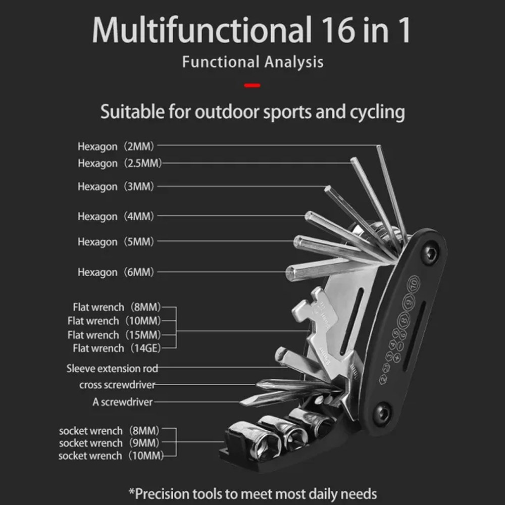 16 in 1 MTB 도구 도로 자전거 알렌 렌치 포켓 휴대용 세트 다기능