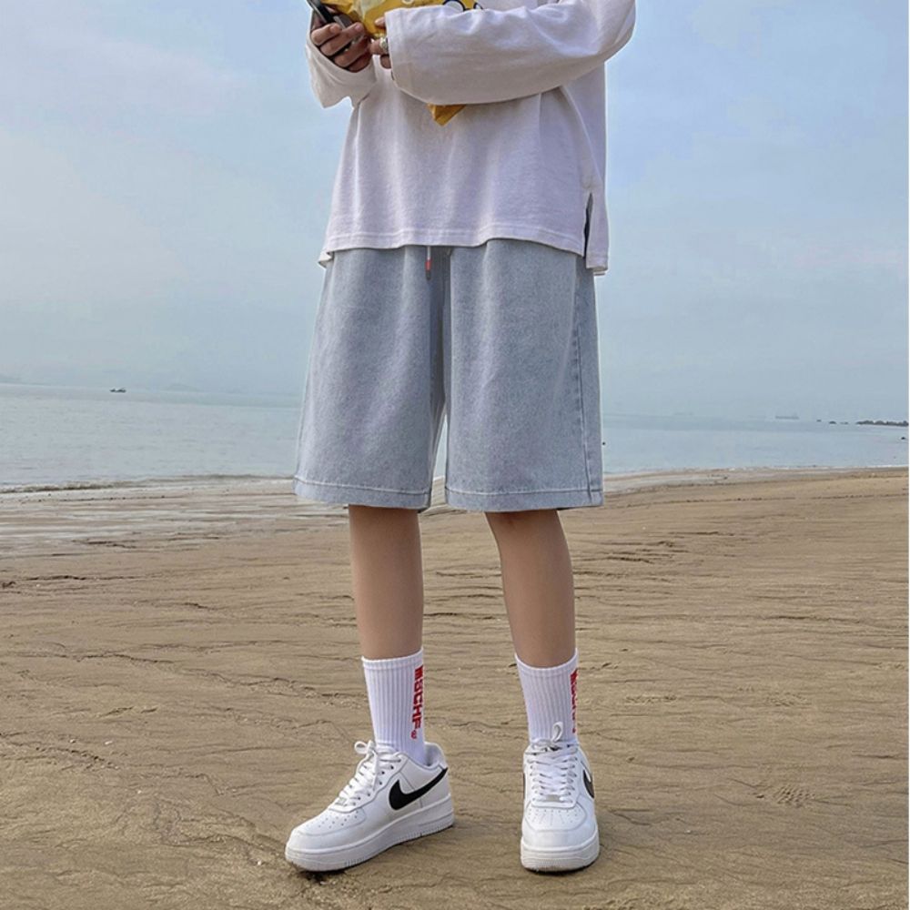 남자 허리밴딩 여름 청반바지 버뮤다 데님팬츠 와이드