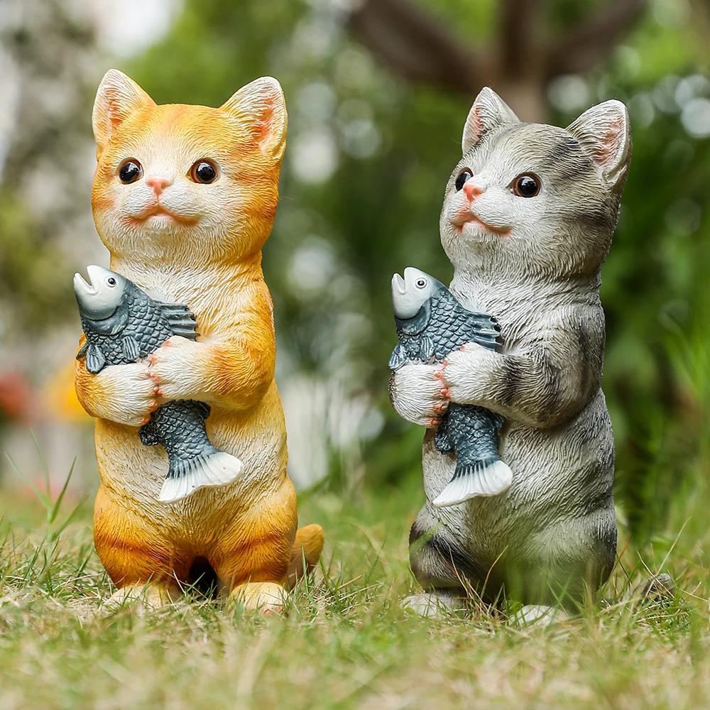 고양이 인형 야외 정원 동상 파티오 잔디 마당 장식 고양이 조각 인형 고양이 애호가 선물