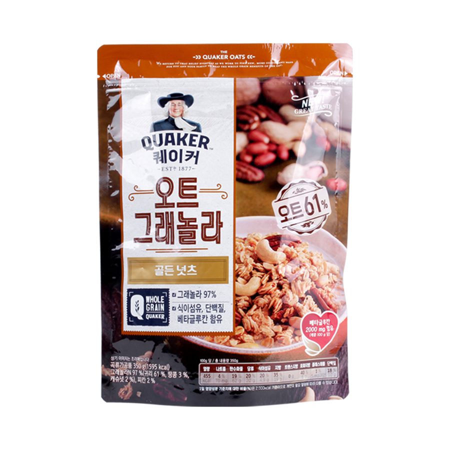 롯데제과 퀘이커 오트 그래놀라 시리얼 골든넛츠 350g 1개