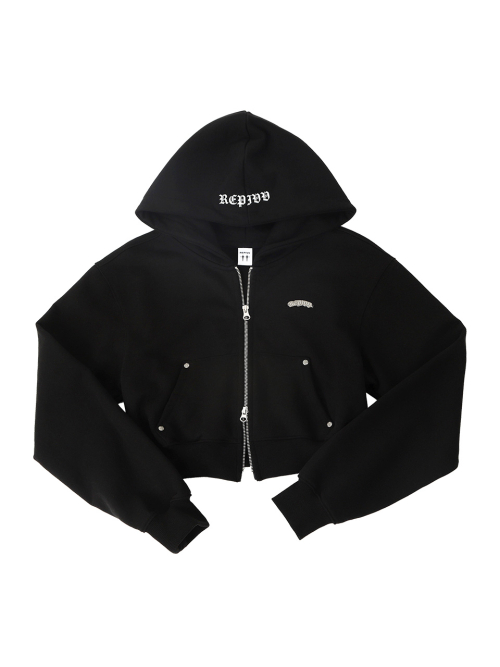 레피브 Distressed Logo Crop Hoodie Zip-up