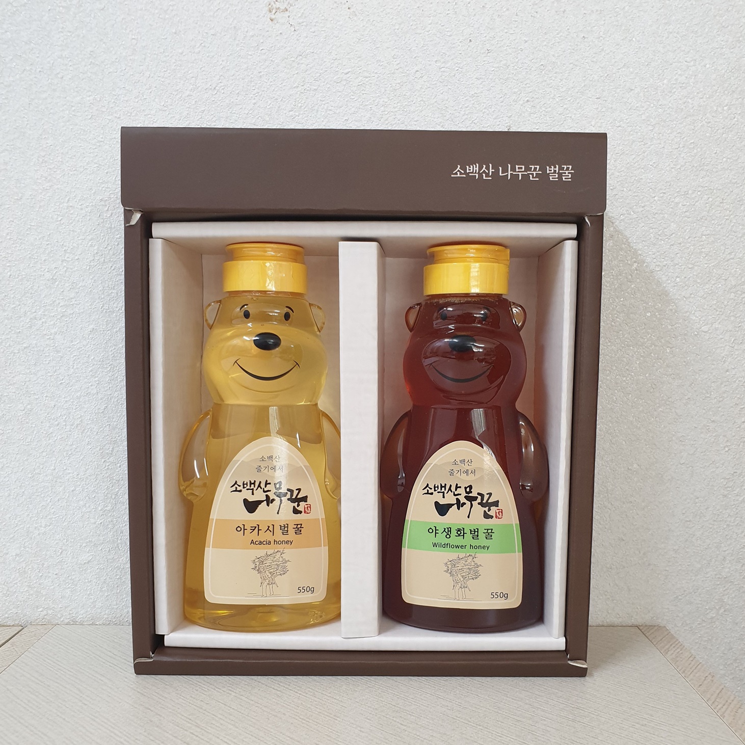 경북 영주 소백산나무꾼벌꿀 아카시아꿀 잡화꿀 500g 곰돌이세트 2개